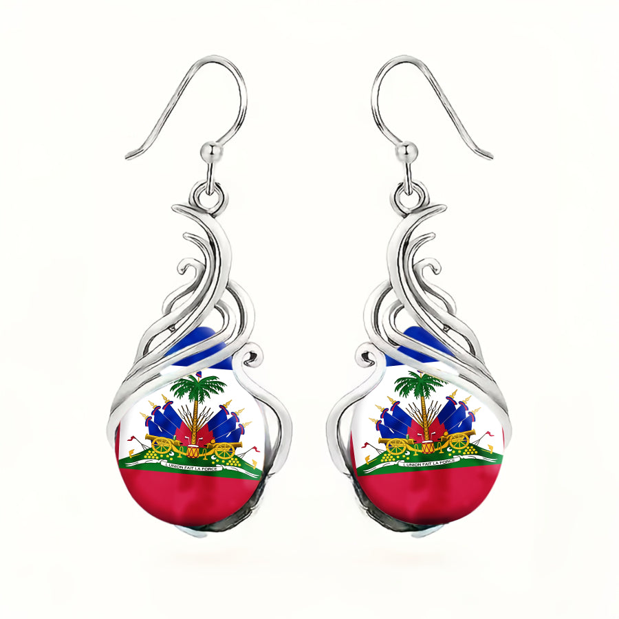 Haiti Flag Teardrop Earrings