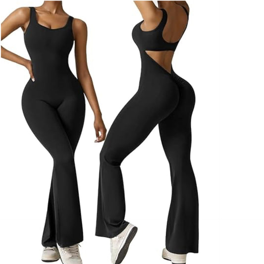 Women's Backless Flared Yoga Jumpsuit