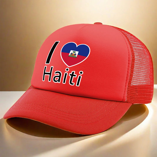 Show your pride in style with the βI Love Haitiβ Patriotic Trucker