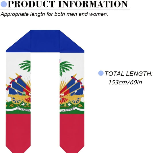 Haitian Flag Graduation Shawl β Unisex Adult, 11.5 x 153 cm