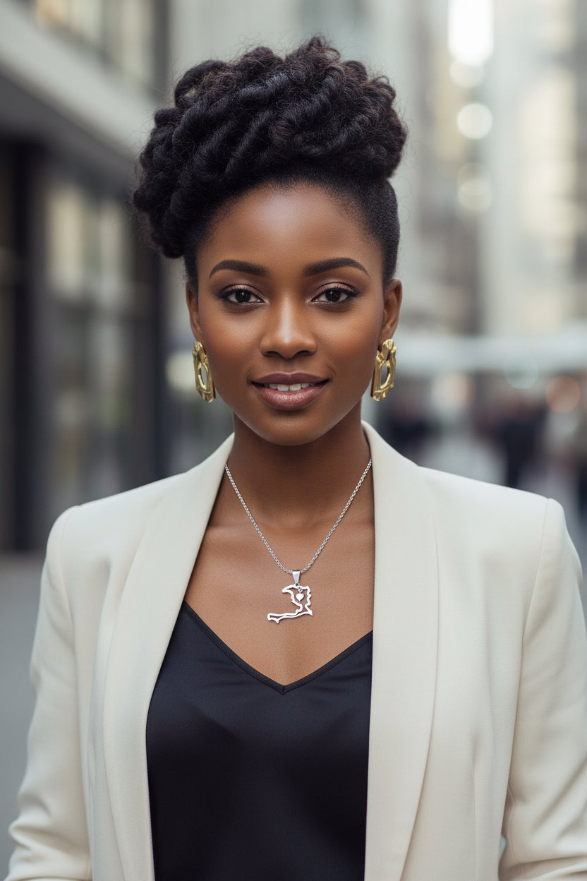 Gold Haiti Heart Map Necklace for Men and Women