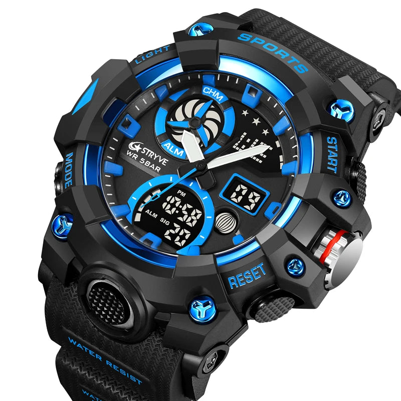 Menβs Dual Time Sport Watch β 50m Waterproof, Shock Resistant Digital Watch