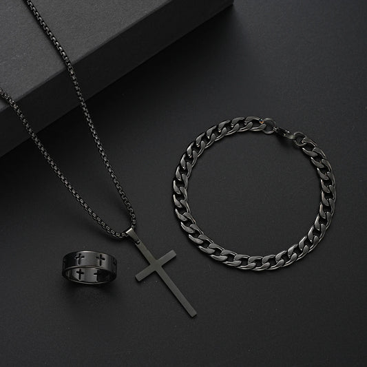 3PCS Stainless Steel Jewelry Set โ Bracelet, Necklace & Ring | Unisex