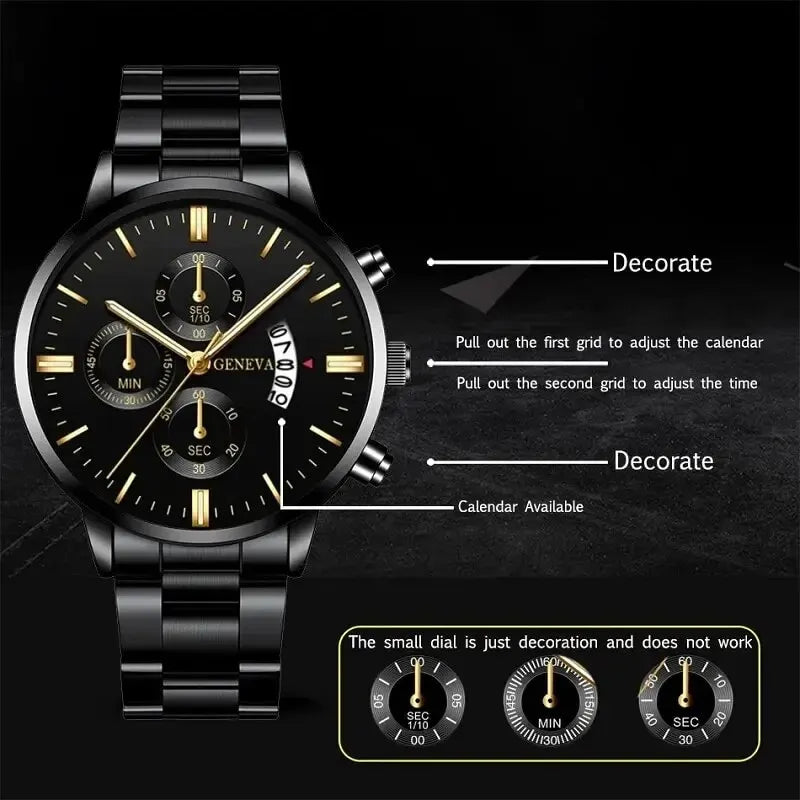 ⌚ Men’s Stainless Steel Quartz Watch – Classic Business Style with Calendar Display