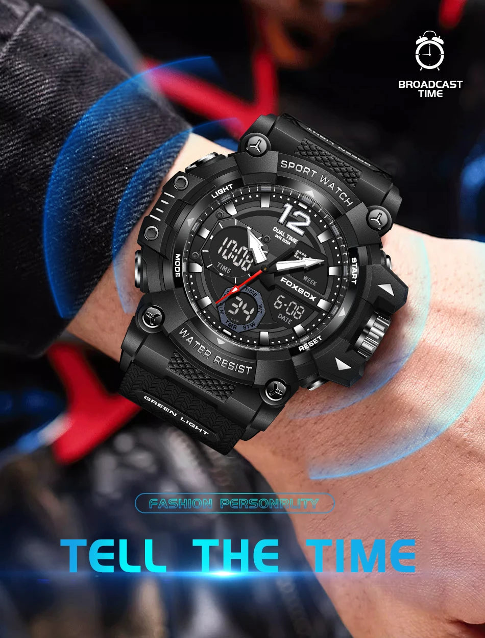 Menβs Fashion Sport Watch β 50M Waterproof, Shock Resistant LED Alarm