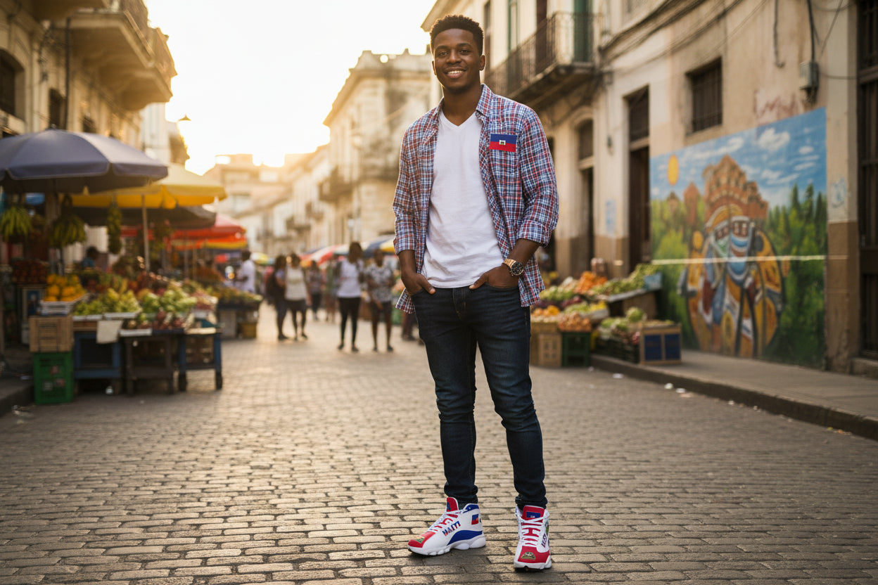 Men’s Haiti Flag High-Top Basketball Sneakers