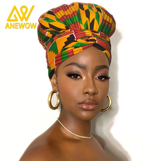 African Print Satin-Lined Turban Hat – Vintage Lace-Up Head Wrap, Soft Beanie Bandana for Women
Product Description: