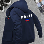 Men’s Haiti Flag Hooded Jacket – Casual Zip-Up Sportswear