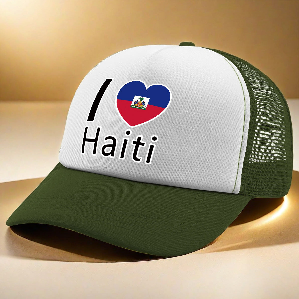 Show your pride in style with the “I Love Haiti” Patriotic Trucker