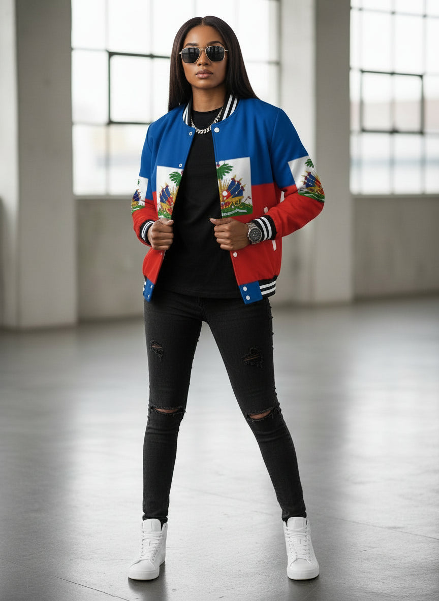 Women’s Haitian Flag Baseball Jacket Hoodie