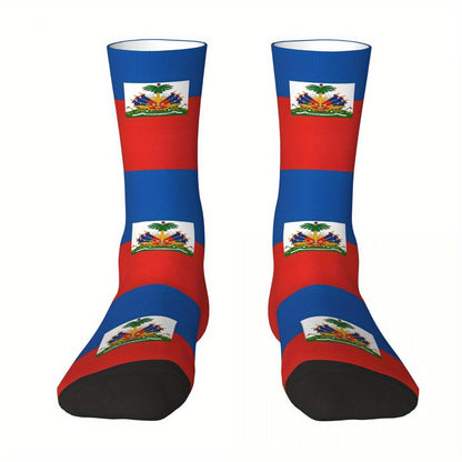 1 PairMen's Haitian Flag-Inspired Crew Socks