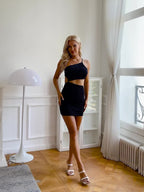 Sexy Black Backless One-Shoulder Bodycon Dress - Women's Midi Dress