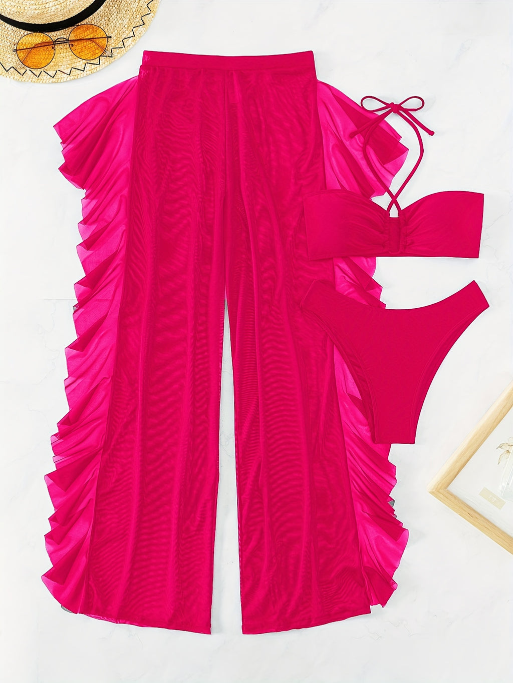 Sexy Black Mesh Bikini Set - 3-Piece Criss Cross Swimsuit for Women