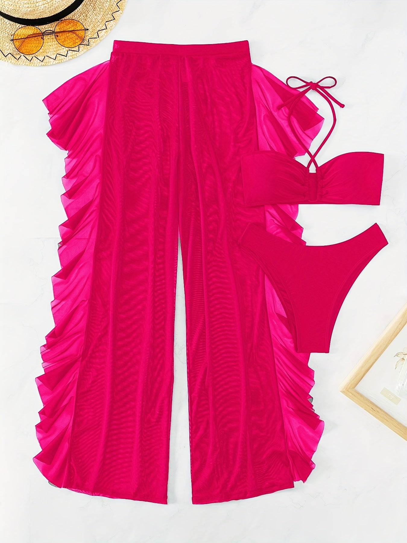 Sexy Black Mesh Bikini Set - 3-Piece Criss Cross Swimsuit for Women