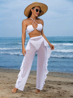 Sexy Black Mesh Bikini Set - 3-Piece Criss Cross Swimsuit for Women