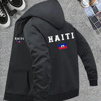 Men’s Haiti Flag Hooded Jacket – Casual Zip-Up Sportswear