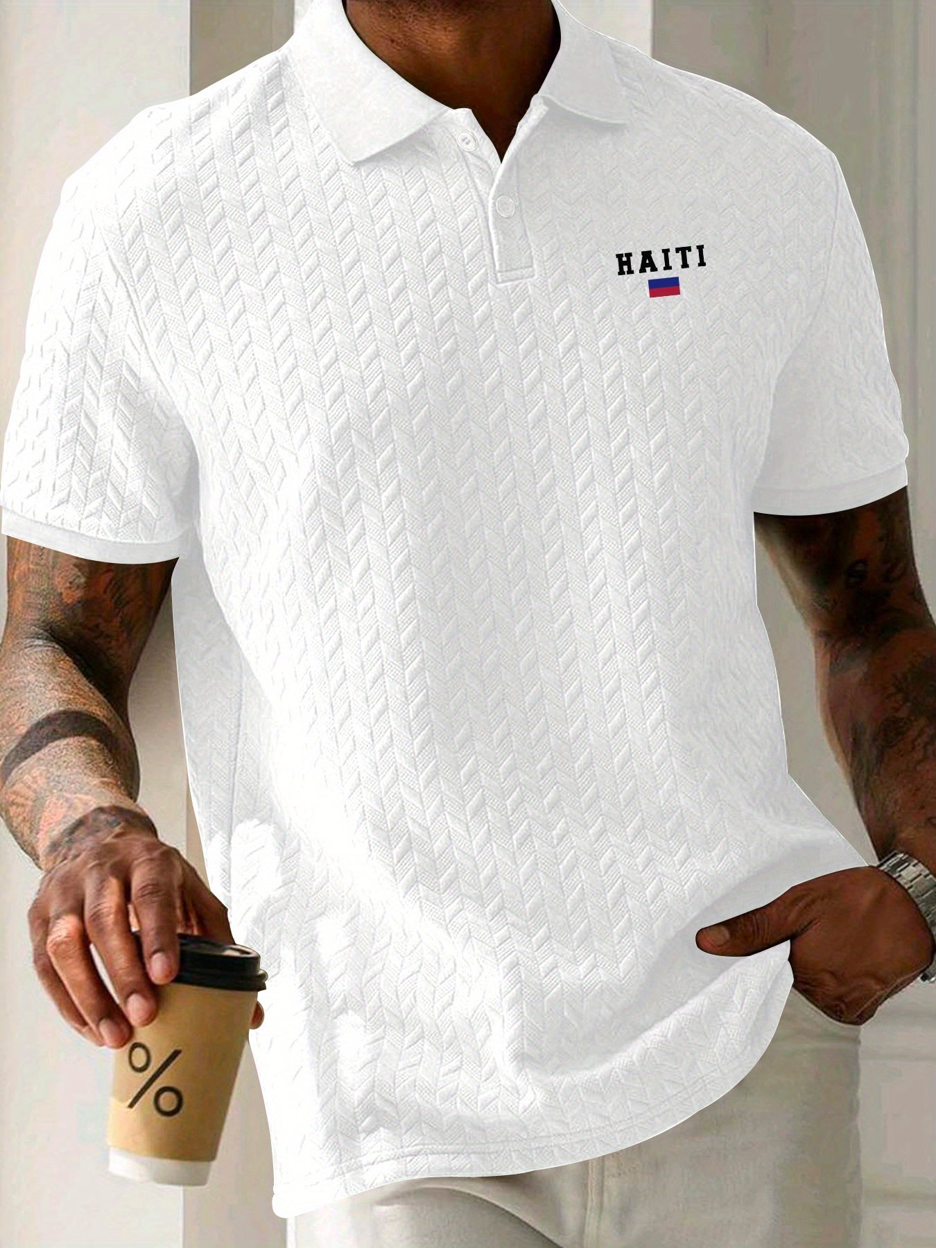 Men's Slim Fit Haiti Flag Shirt – Breathable, Stretchy & Casual