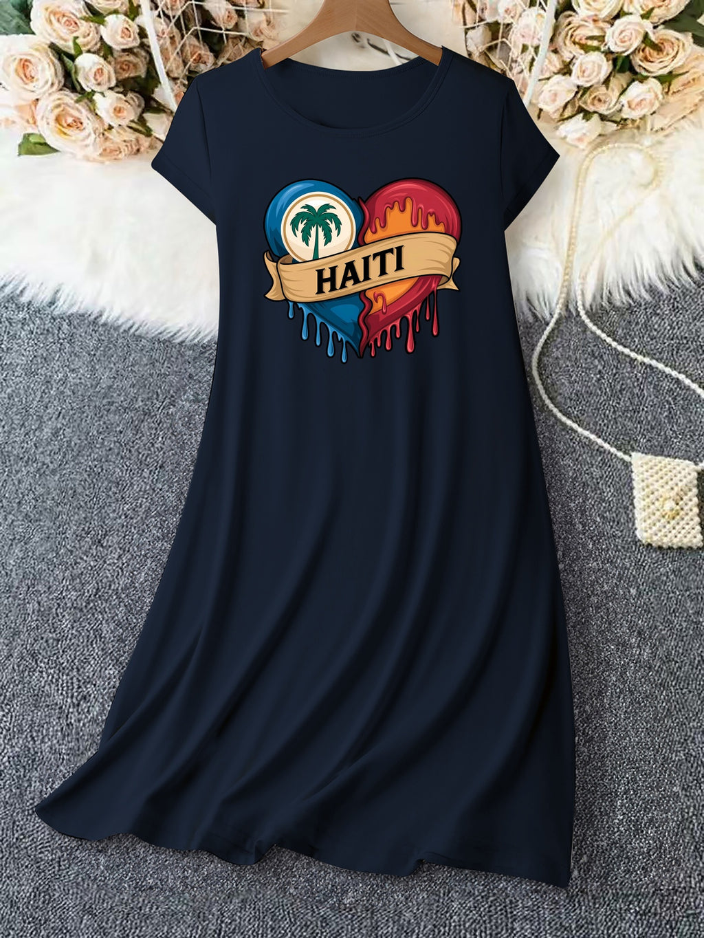 Women’s T-Shirt Dress  with Flag Heart Print