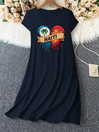 Women’s T-Shirt Dress  with Flag Heart Print