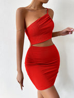 Sexy Black Backless One-Shoulder Bodycon Dress - Women's Midi Dress