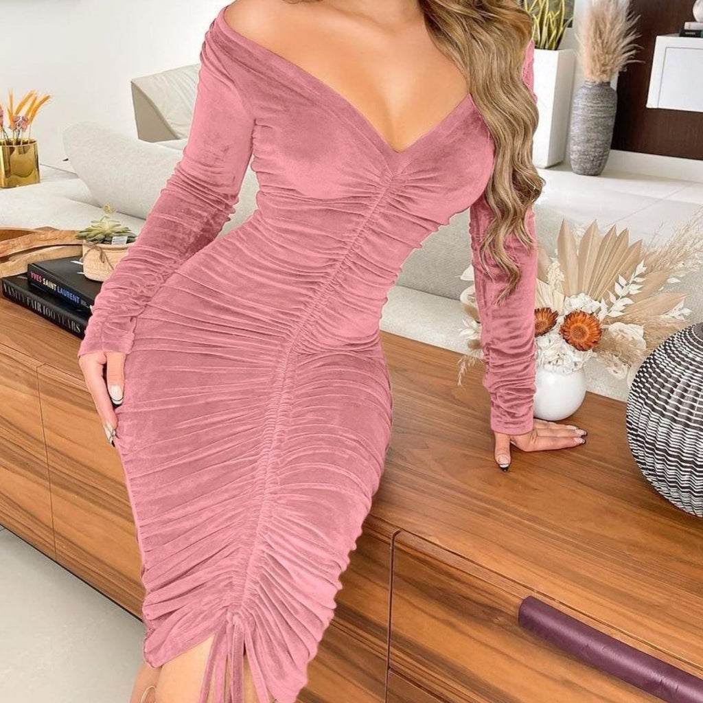 Velvet Off The Shoulder Bodycon Dress
