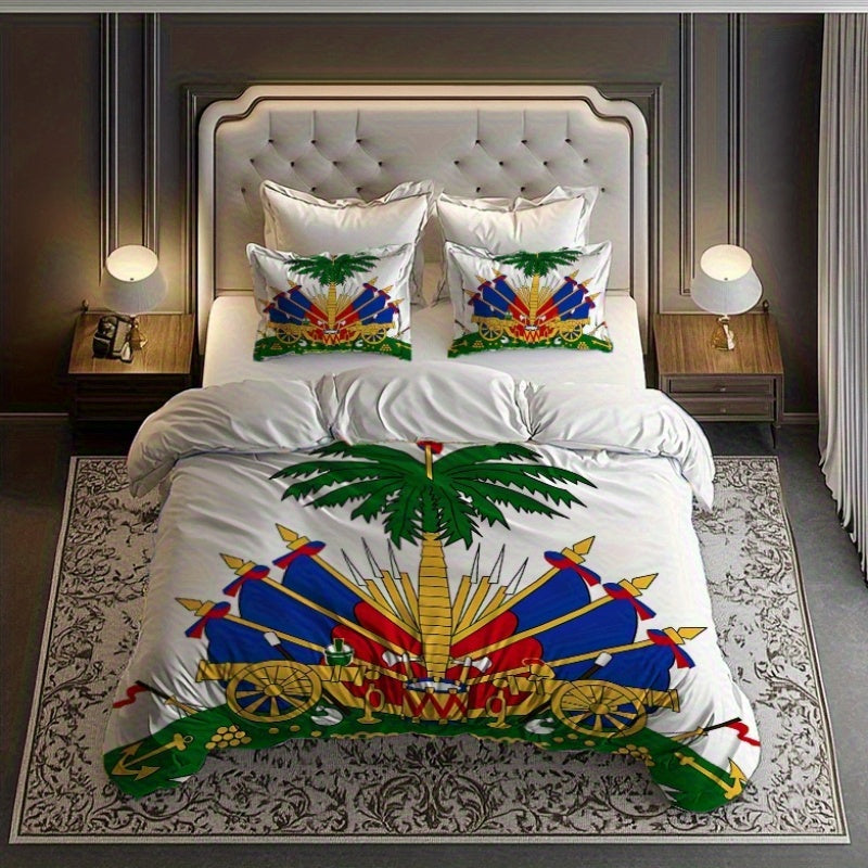 3pcs Haiti Creative Theme Printed Three-Piece Bedding Set, Soft Quilt Cover