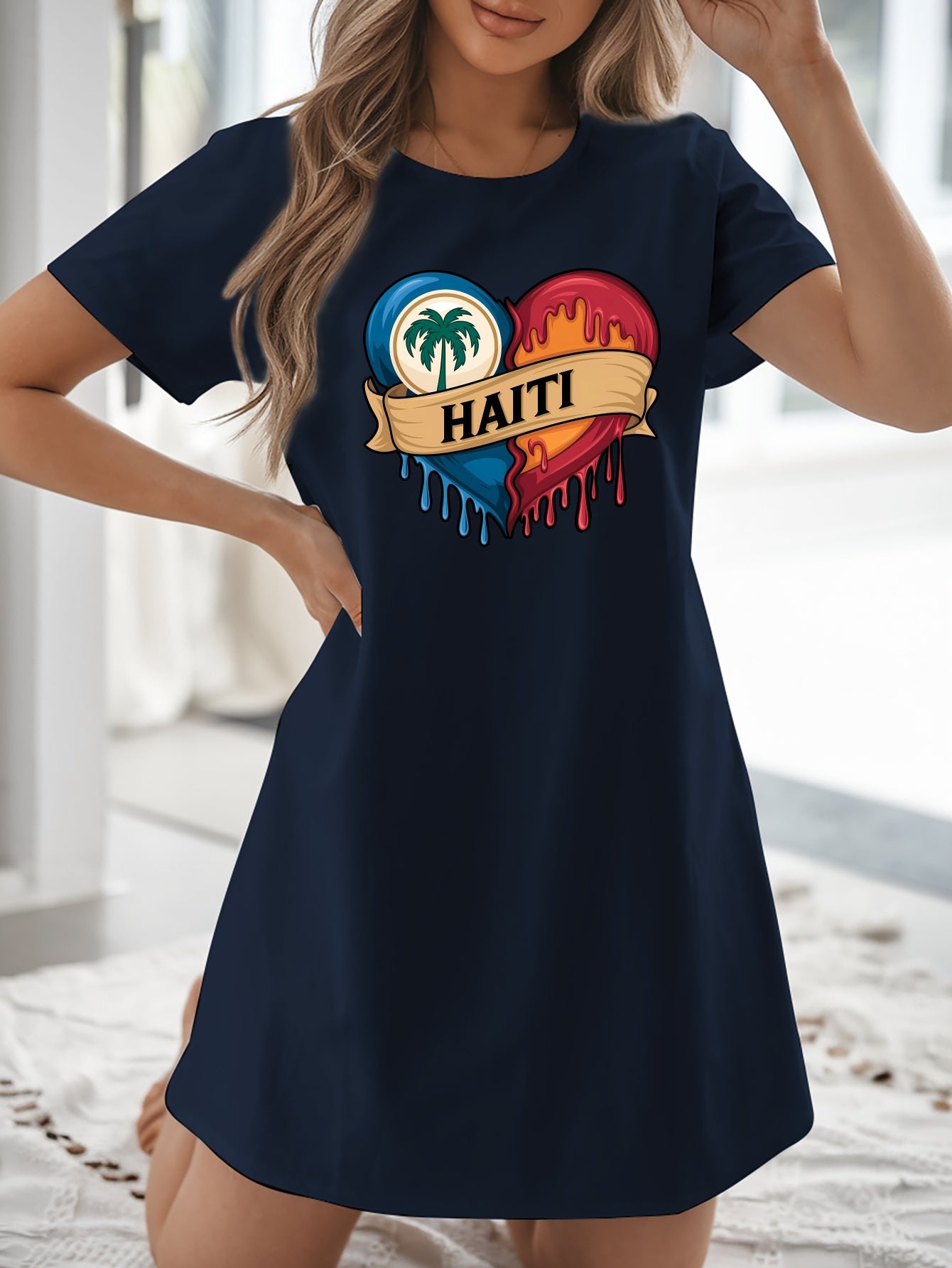 Women’s T-Shirt Dress  with Flag Heart Print