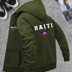 Men’s Haiti Flag Hooded Jacket – Casual Zip-Up Sportswear