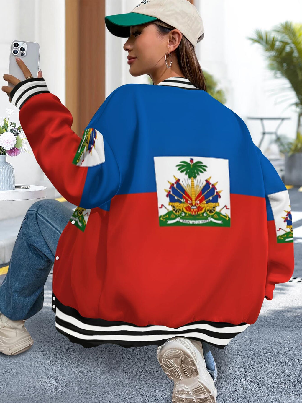 Women’s Haitian Flag Baseball Jacket Hoodie