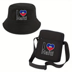 I Love Haiti” Fisherman Hat & Crossbody Bag Set