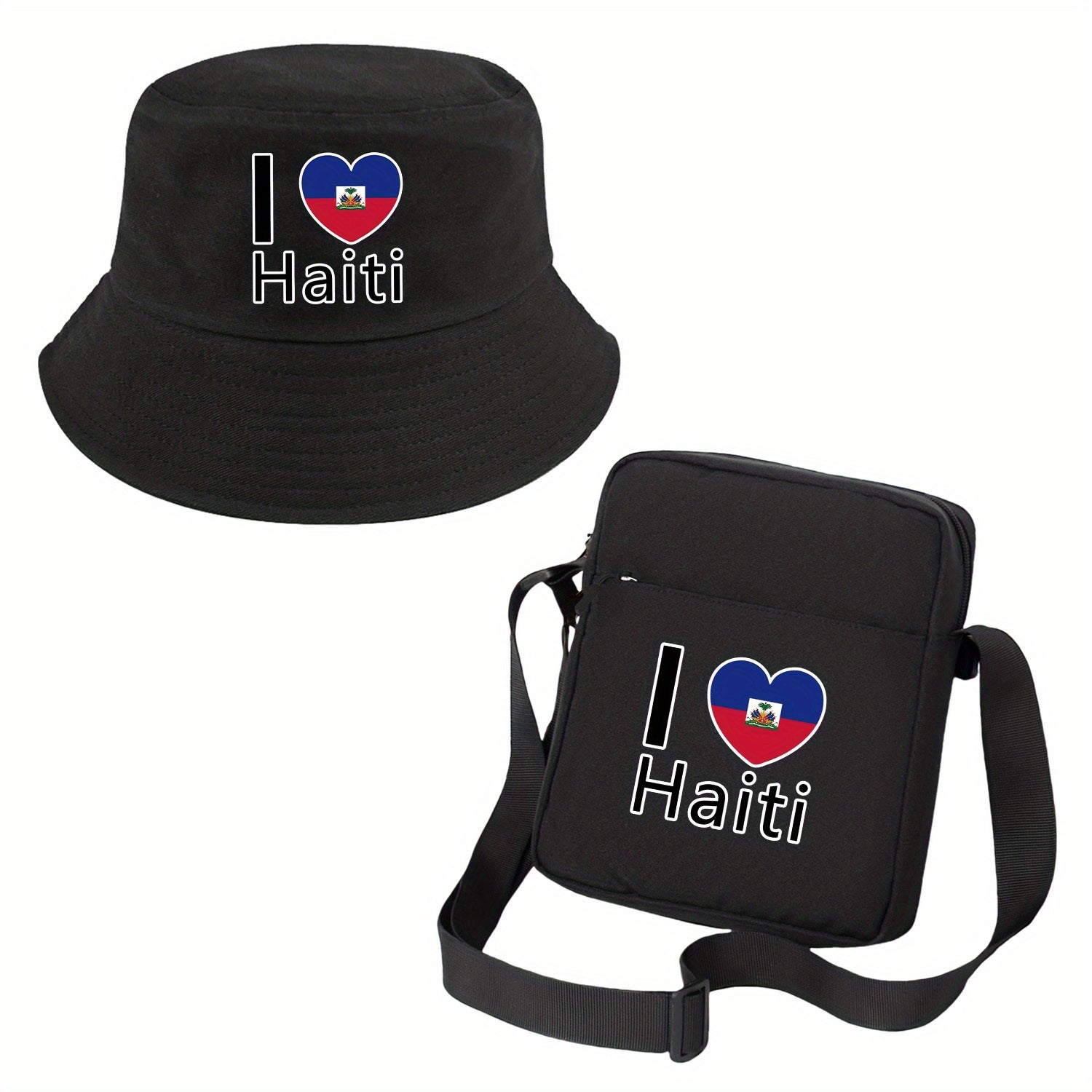 I Love Haiti” Fisherman Hat & Crossbody Bag Set