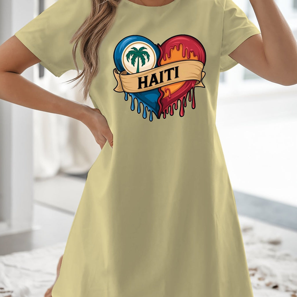 Women’s T-Shirt Dress  with Flag Heart Print