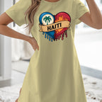 Women’s T-Shirt Dress  with Flag Heart Print