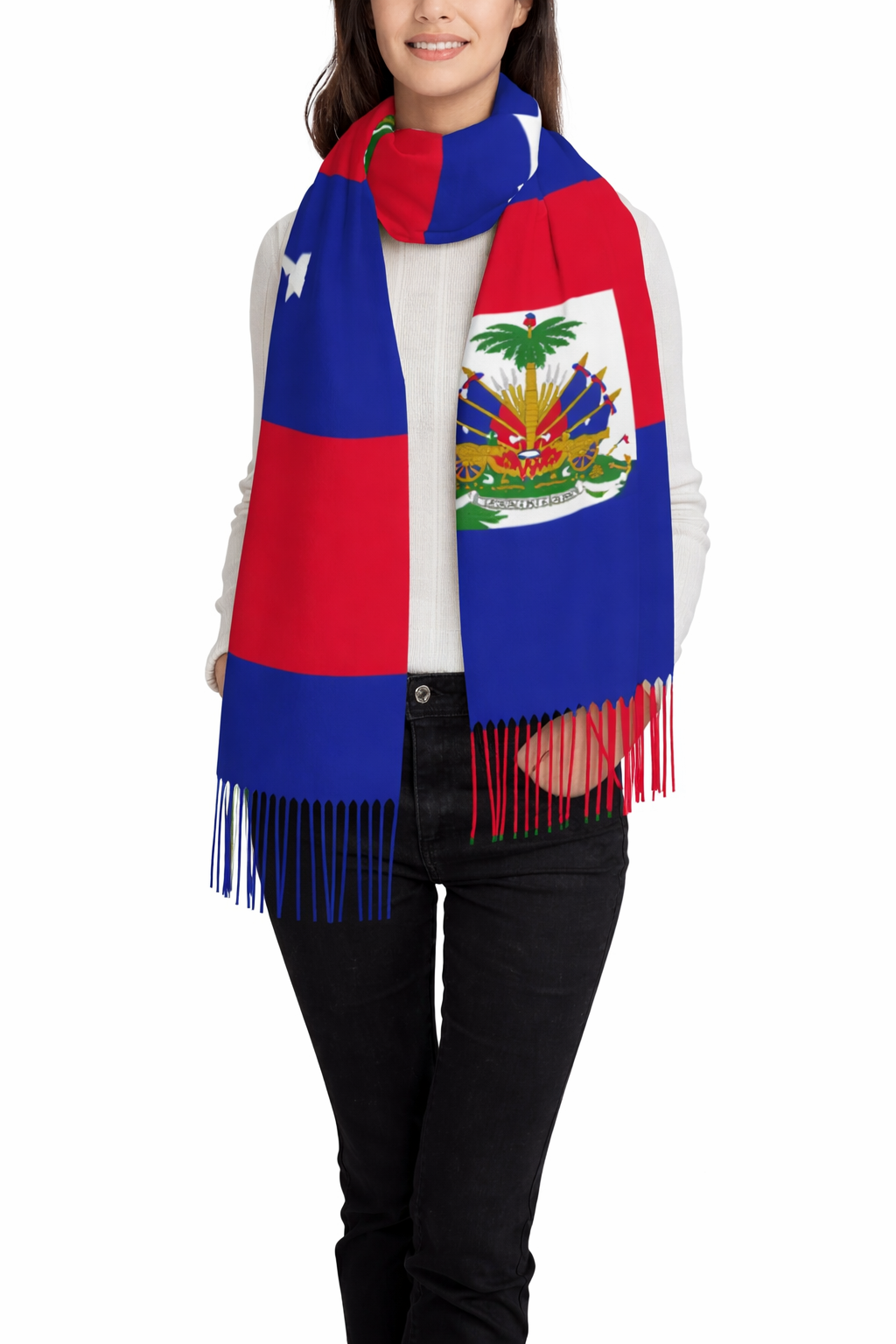 Haiti Flag Winter Tassel Scarf