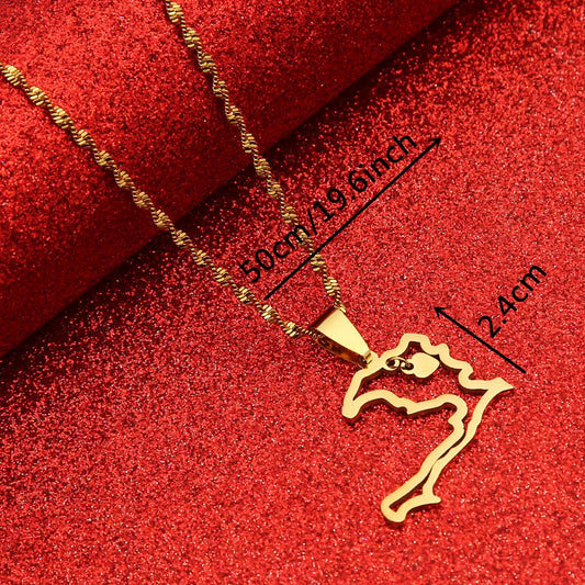 Gold Haiti Heart Map Necklace – Stainless Steel Pendant for Women, Men & Girls | Ayiti Jewelry Gift