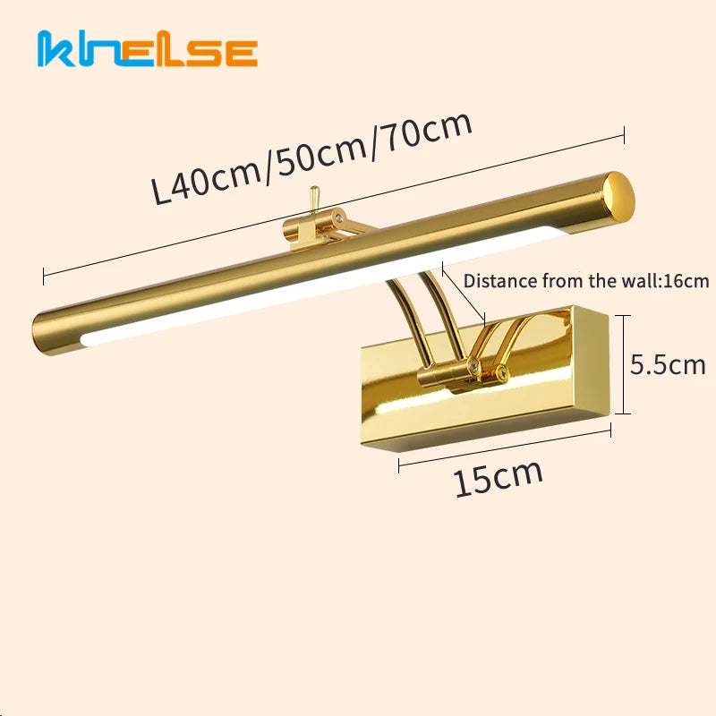 Modern Waterproof LED Bathroom Vanity Light – Stainless Steel Wall Lamp with Switch