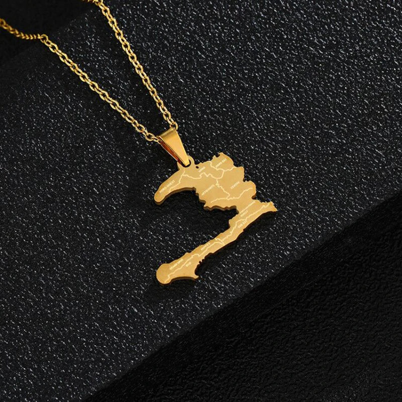 Gold Haiti Map & Flag Pendant Necklace