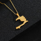 Gold Haiti Map & Flag Pendant Necklace