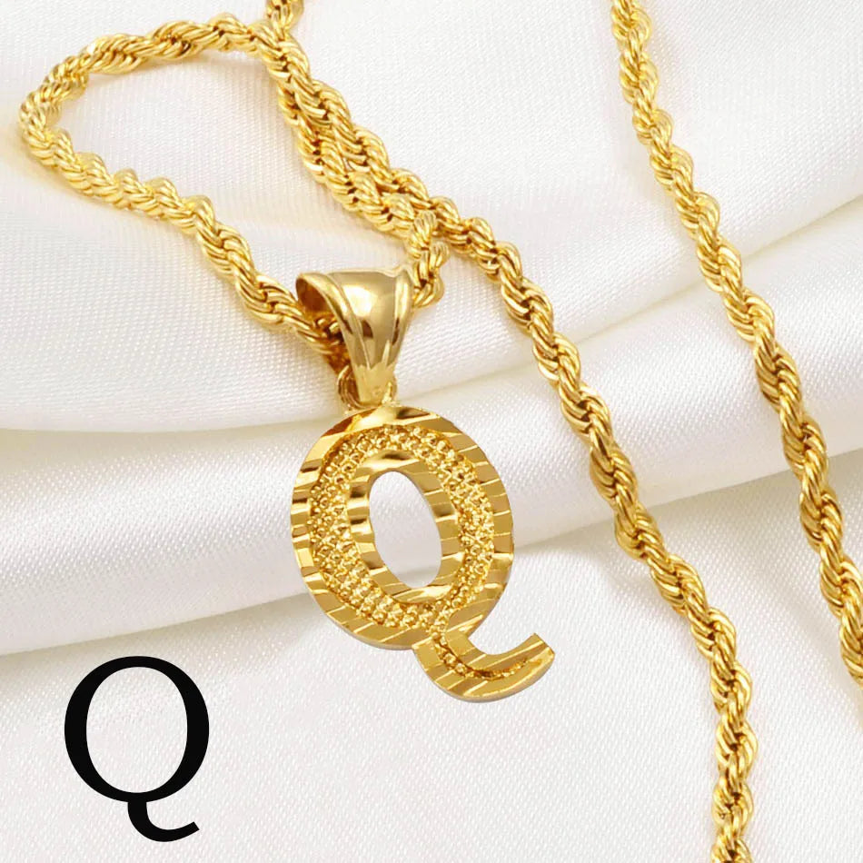 Anniyo Gold-Plated A-Z Initial Pendant Necklace – Unisex