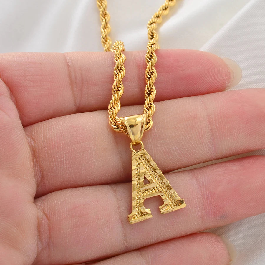 Anniyo Gold-Plated A-Z Initial Pendant Necklace – Unisex