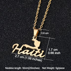 Gold Haiti Map & Flag Pendant Necklace