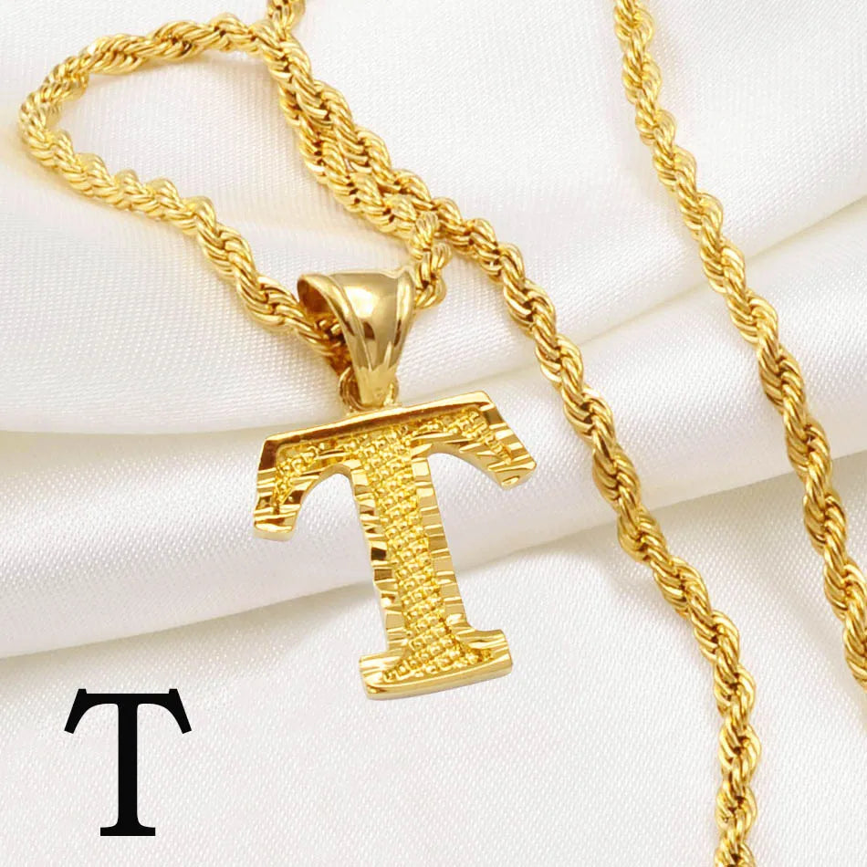 Anniyo Gold-Plated A-Z Initial Pendant Necklace – Unisex