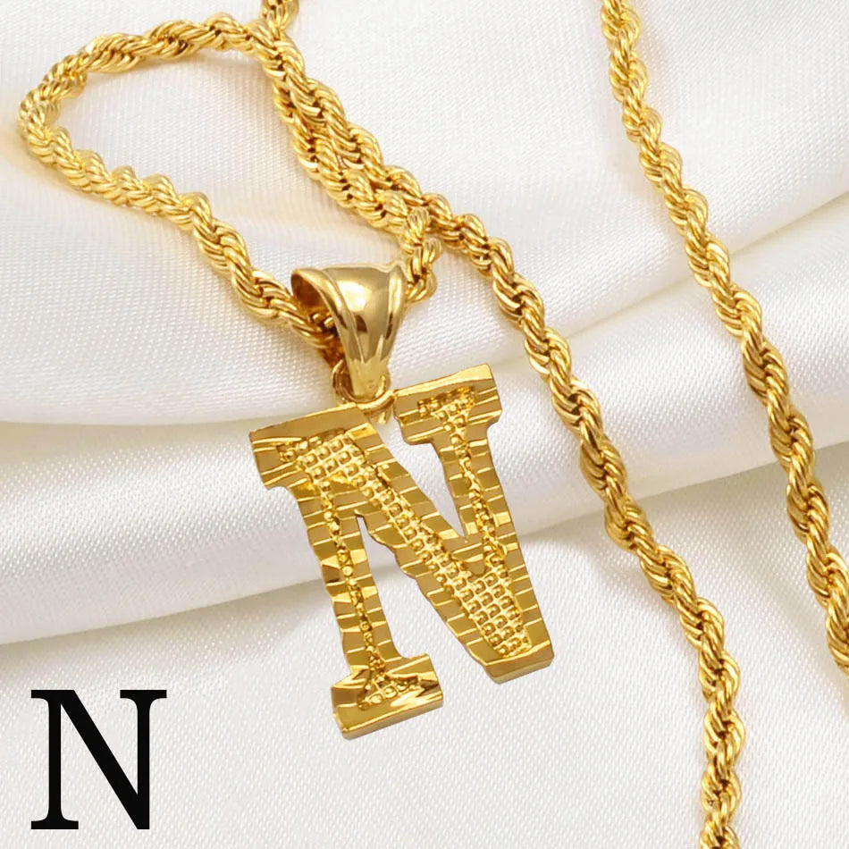 Anniyo Gold-Plated A-Z Initial Pendant Necklace – Unisex