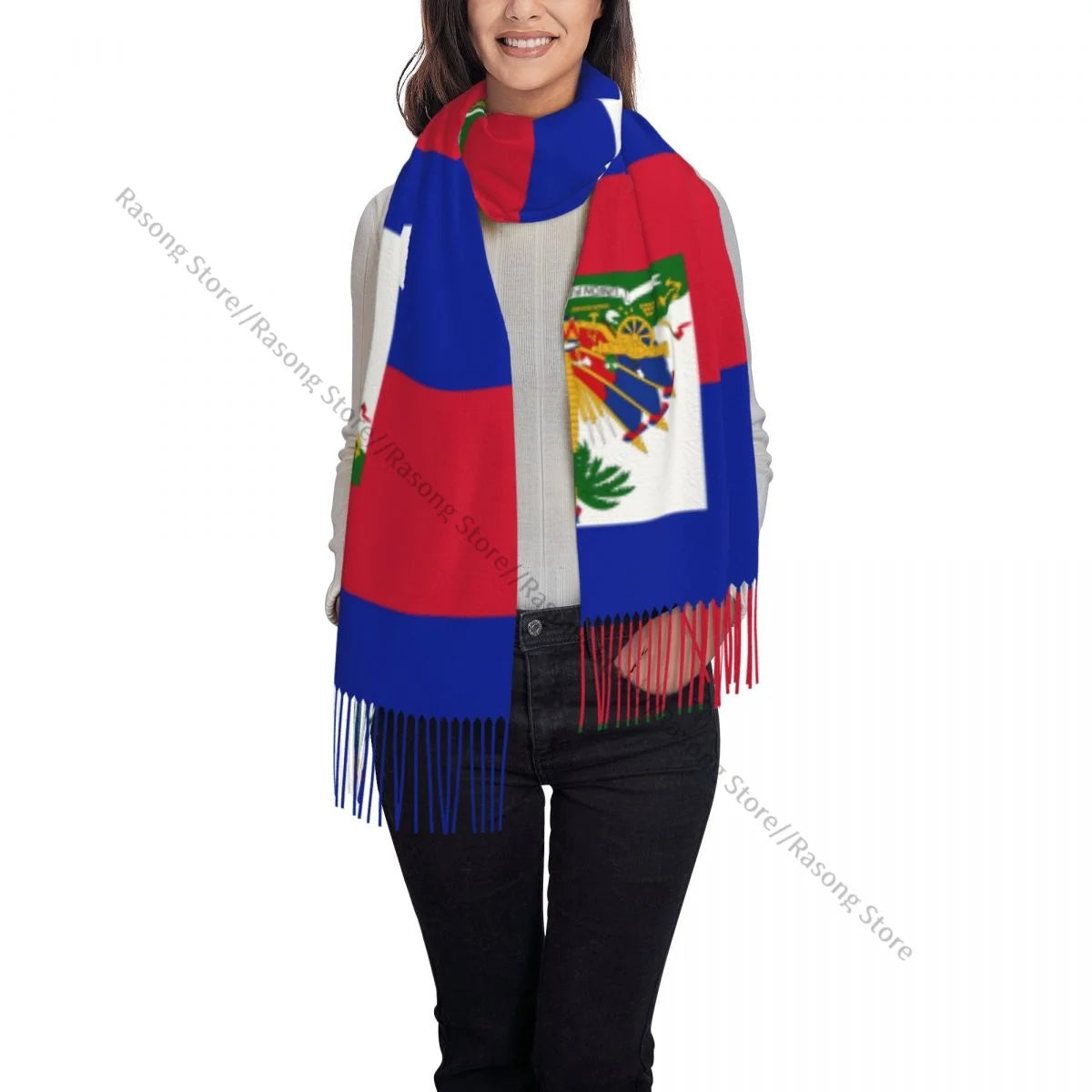 Haiti Flag Winter Tassel Scarf