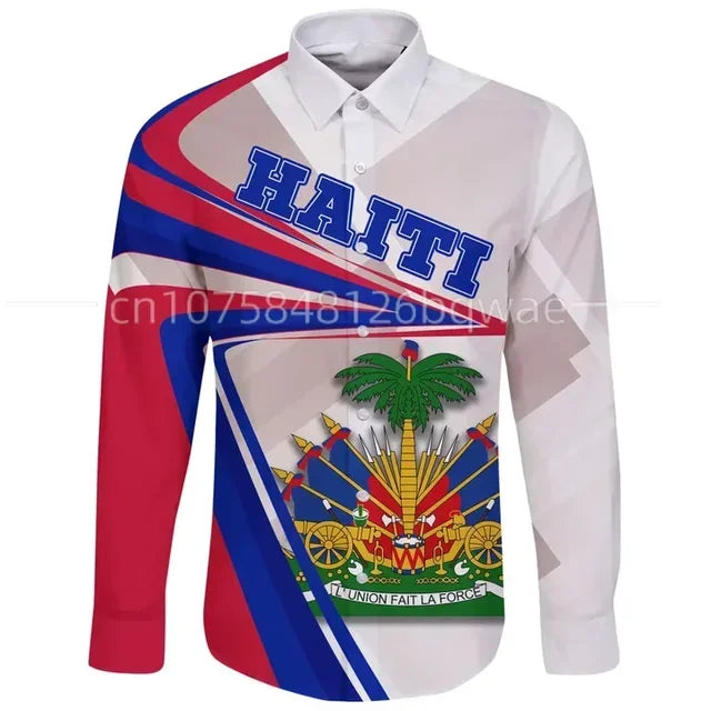 Haiti Emblem 3D Long Sleeve Shirt – Vintage Caribbean Streetwear