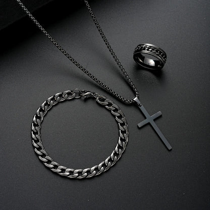 3PCS Stainless Steel Jewelry Set – Bracelet, Necklace & Ring | Unisex