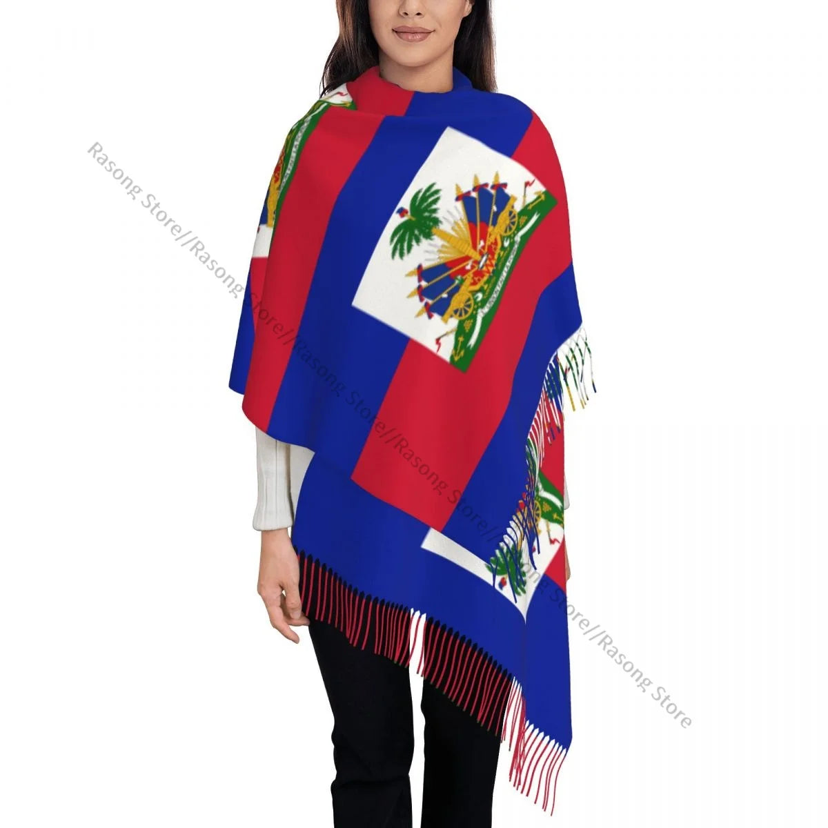 Haiti Flag Winter Tassel Scarf
