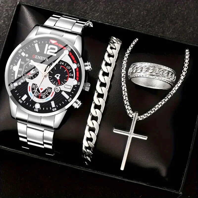 Men's 4-Piece Gold Jewelry Set – Roman Watch