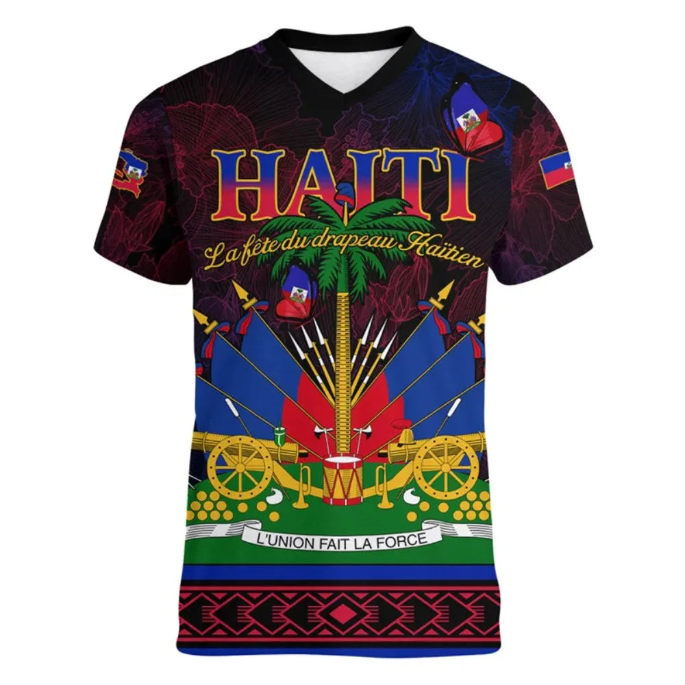 Haiti Independence Day 3D Printed Men and Women V-Neck