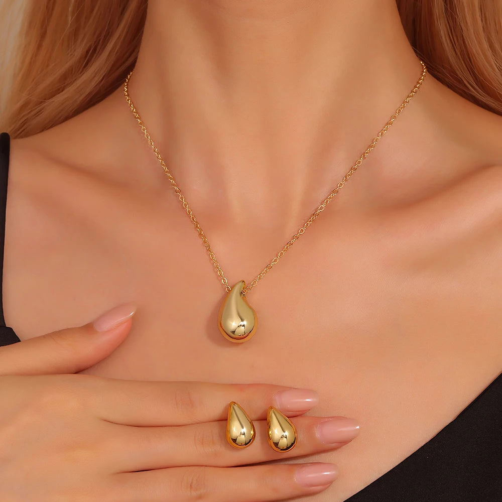 Rhinestone Double Heart Earrings & Pendant Necklace for women